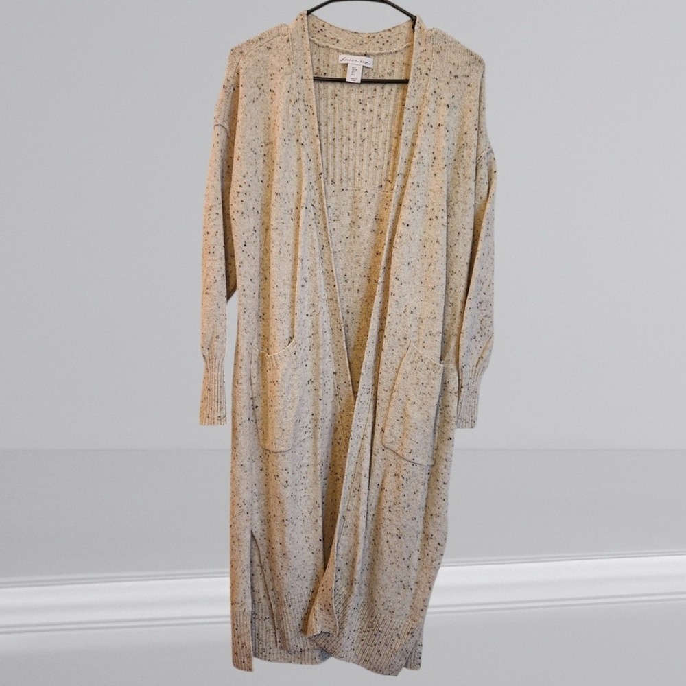 London Fog Speckled Knit Maxi Duster Cardigan Sweater Beige Women's‎ Small